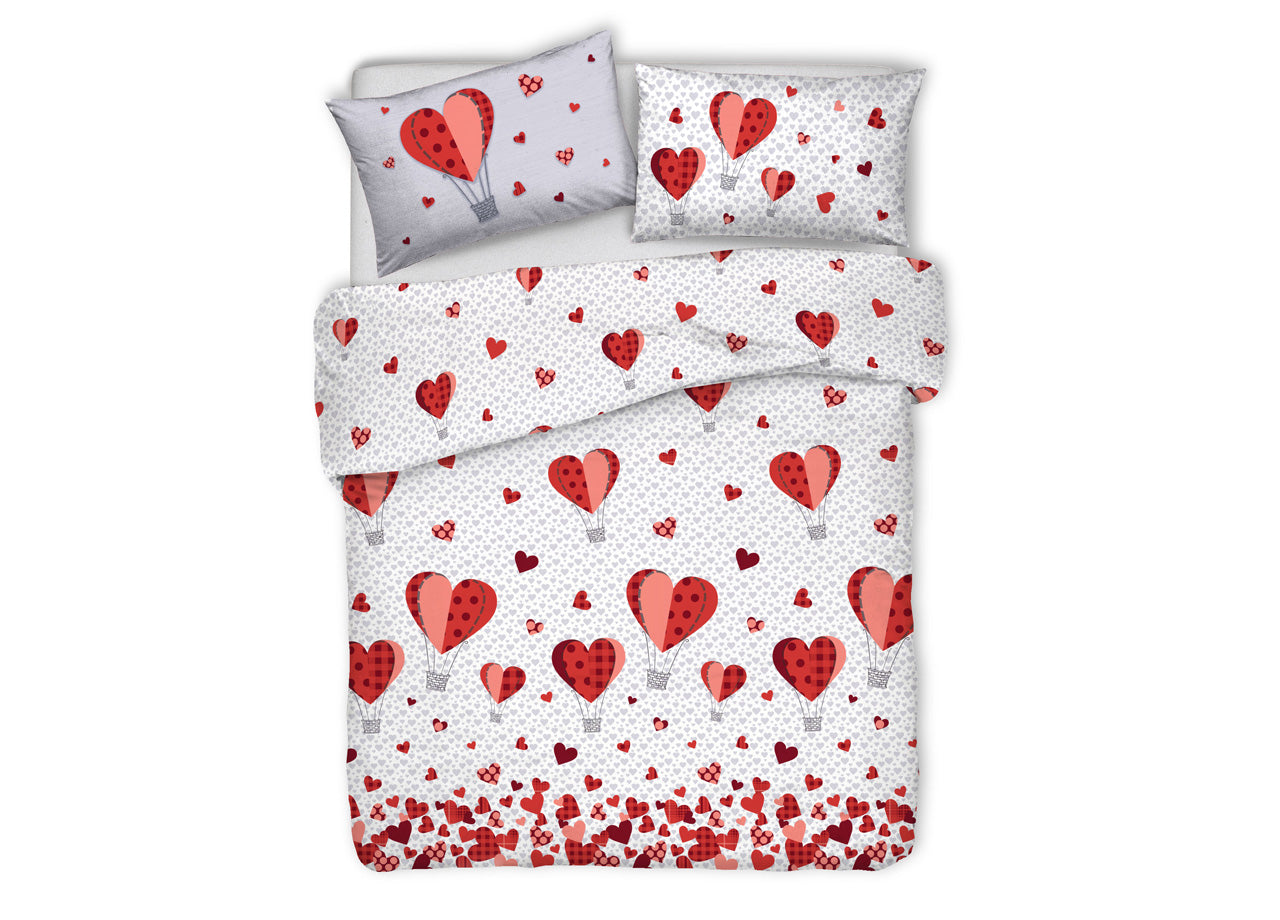 Copripiumino Sacco Piumone Pensieri Delicati Cotone Disegno Mongolfiera - Singolo - Rosso