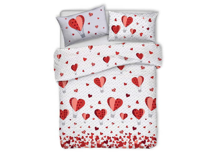 Copripiumino Sacco Piumone Pensieri Delicati Cotone Disegno Mongolfiera - Singolo - Rosso