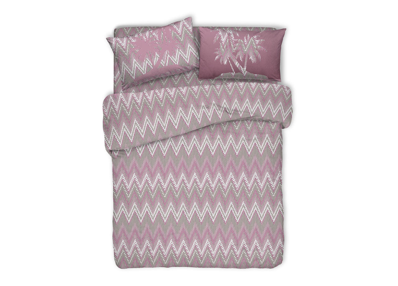 Copripiumino Sacco Piumone Pensieri Delicati 100% Cotone Disegno Palma - Matrimoniale - Rosa