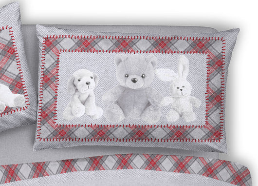 Copripiumino Sacco Piumone Pensieri Delicati Cotone Disegno Peluches - Singolo - Rosso