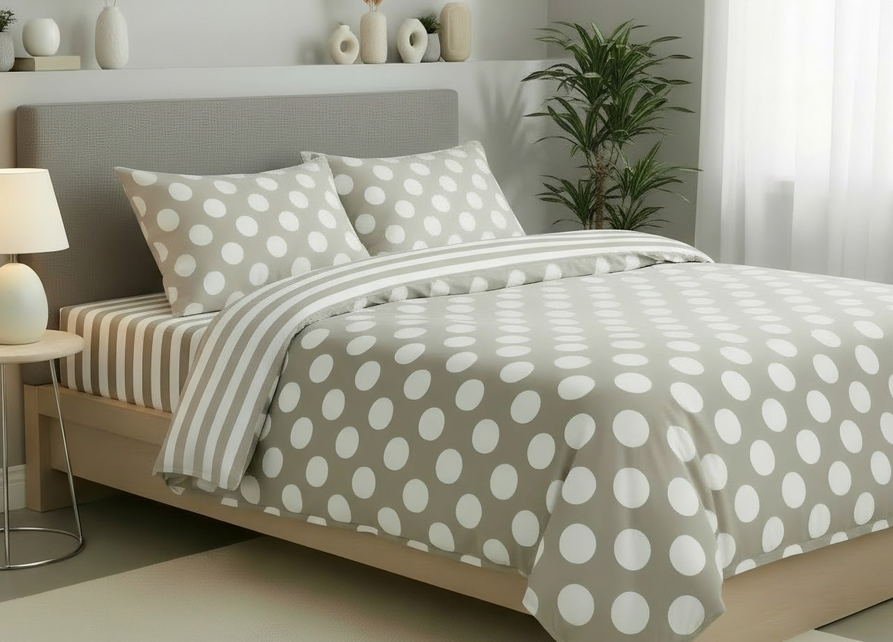 Sacco Copripiumino In 100% Cotone Made Italy Disegno Pois - Singolo - Beige