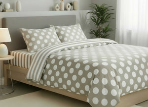 Sacco Copripiumino In 100% Cotone Made Italy Disegno Pois - Singolo - Beige