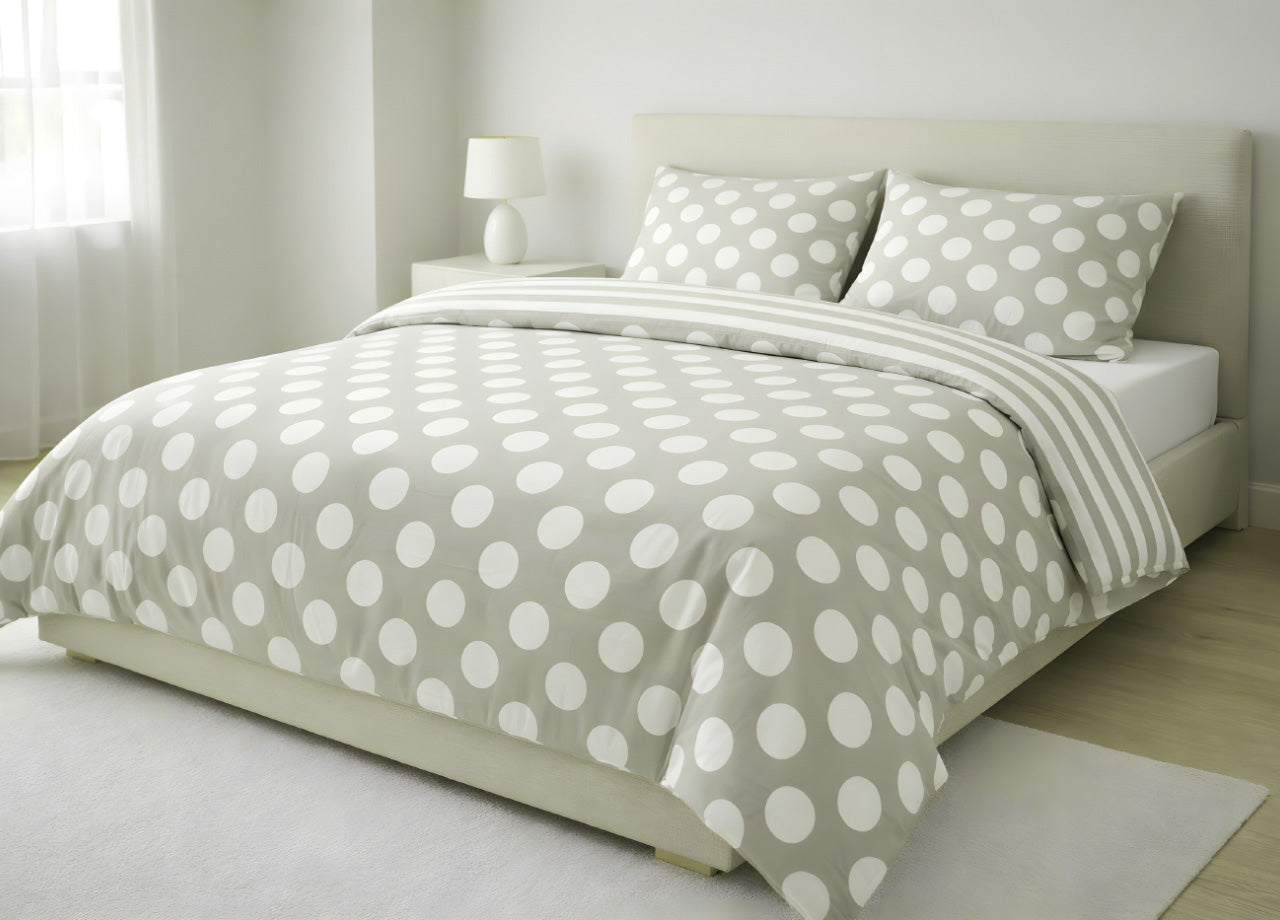 Sacco Copripiumino In 100% Cotone Made Italy Disegno Pois - Singolo - Beige