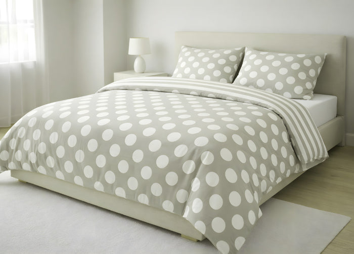 Sacco Copripiumino In 100% Cotone Made Italy Disegno Pois - Singolo - Beige