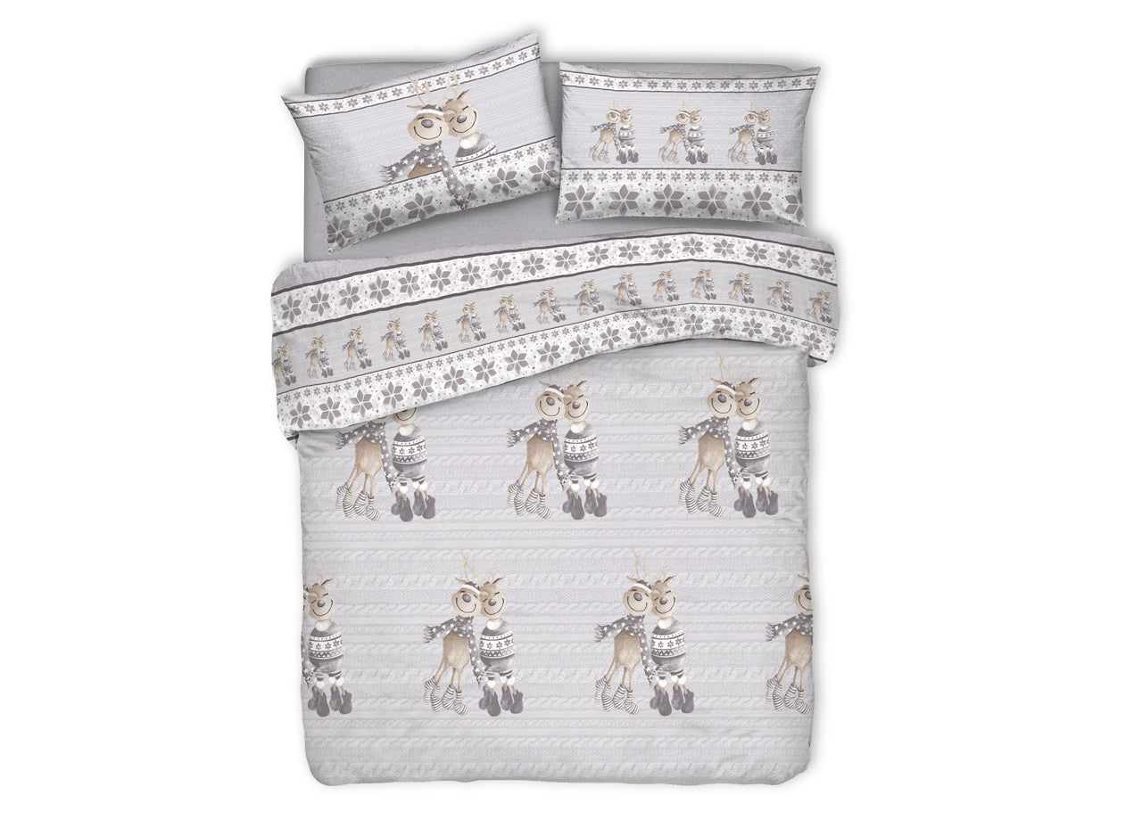 Copripiumino Sacco Piumone Pensieri Delicati Cotone Disegno Renna - Matrimoniale - Beige