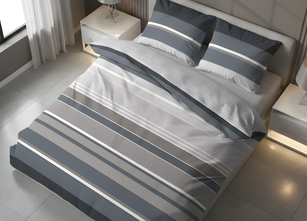 Sacco Copripiumino In 100% Cotone Made Italy Disegno Scia - Singolo - Grigio