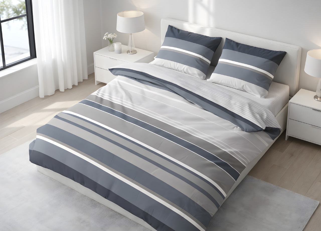 Sacco Copripiumino In 100% Cotone Made Italy Disegno Scia - Singolo - Grigio