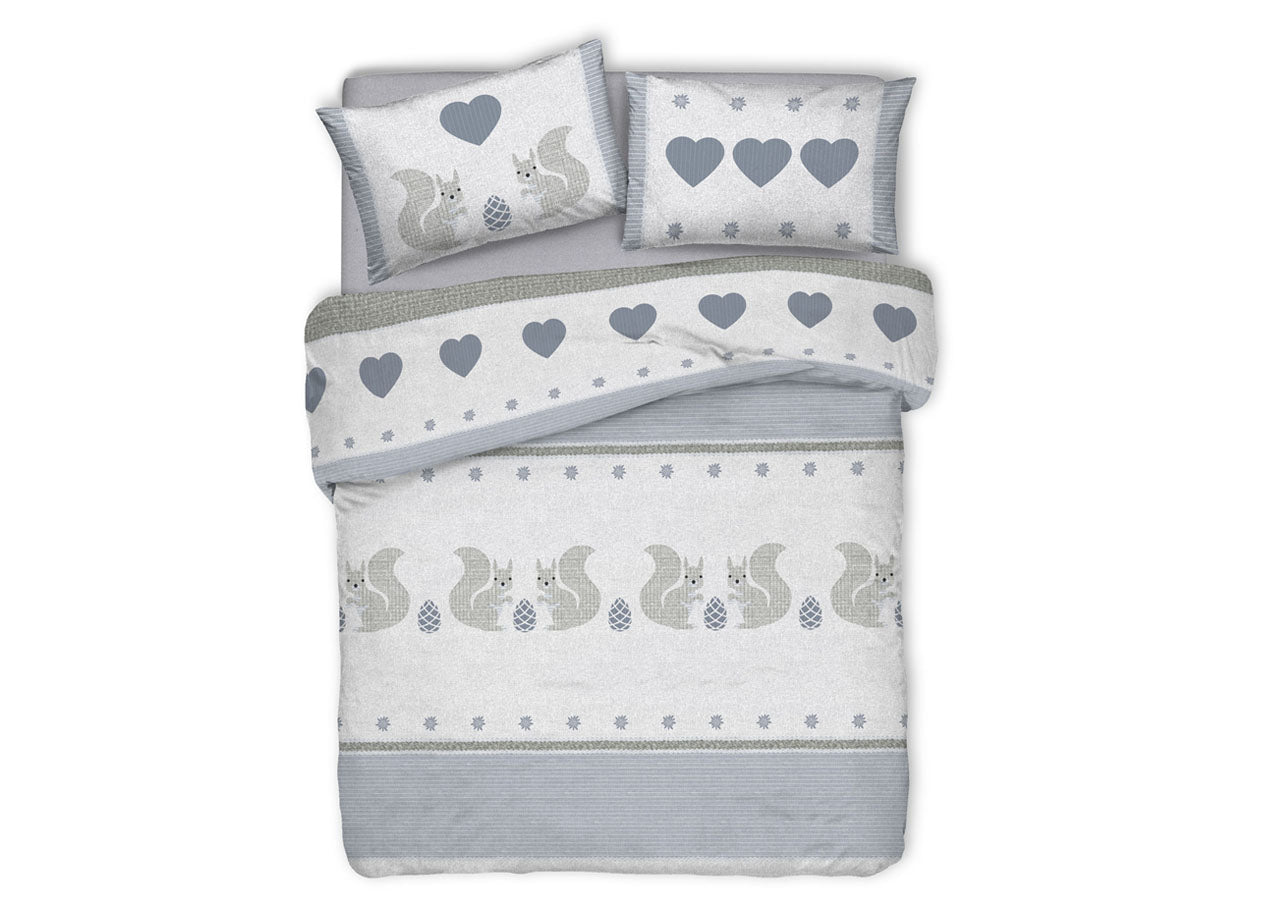Copripiumino Sacco Piumone Cotone Flanella Pensieri Delicati Scoiattolo - Matrimoniale - Grigio