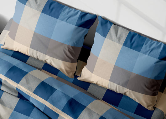 Completo Lenzuola Camper Roulotte 100% Cotone PERSONALIZZABILE Varie Fantasie - Matrimoniale - Scotland Azzurro