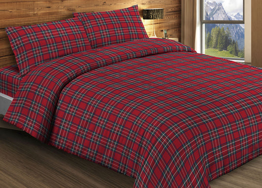 Sacco Copripiumino In 100% Cotone Per Piumino Dis Scozzese Kilt - Piazza E Mezza - Rosso