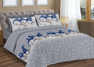 Copripiumino Sacco Piumone Pensieri Delicati Cotone Disegno Snowman - Matrimoniale - Blu