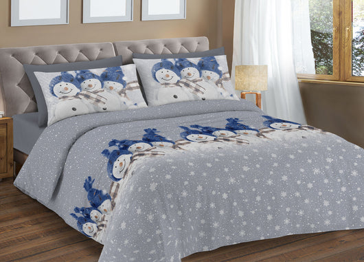 Copripiumino Sacco Piumone Pensieri Delicati Cotone Disegno Snowman - Matrimoniale - Blu