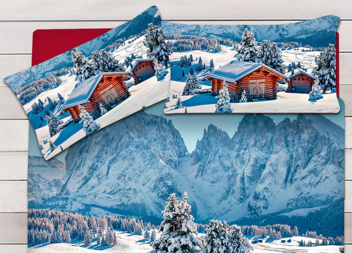 Parure Copripiumino Sacco Piumino Letto 100% Cotone Sogni D'oro Disegno Baita Dis. 70 - Piazza E Mezza - Baita