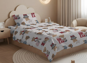 Sacco Copripiumino In 100% Cotone Made Italy Disegno Teddy - Matrimoniale - Beige