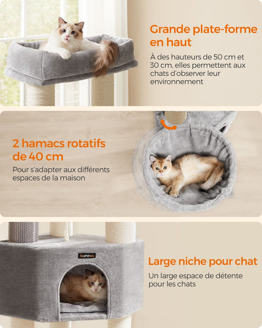 Tiragraffi grande e stabile con tappetino caldo autopulente tiragraffi tana amache piattaforme corda in sisal 50 x 50 x 160 cm grigio tortora e nero 12_0003834