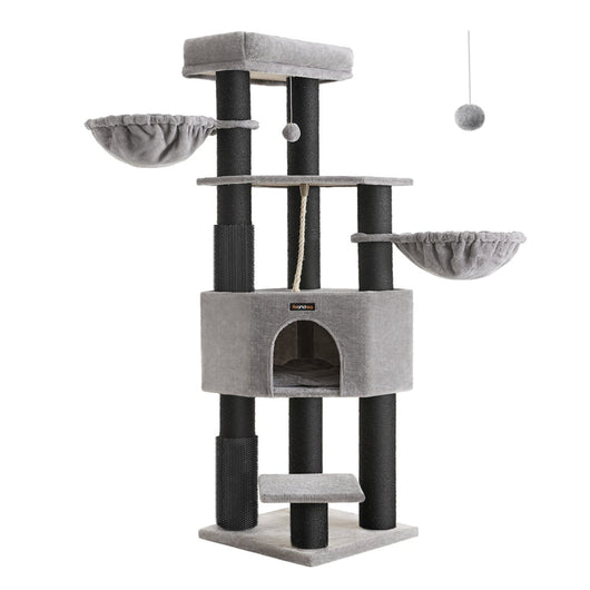 Tiragraffi grande e stabile con tappetino caldo autopulente tiragraffi tana amache piattaforme corda in sisal 50 x 50 x 160 cm grigio e nero 12_0003833