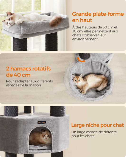 Tiragraffi grande e stabile con tappetino caldo autopulente tiragraffi tana amache piattaforme corda in sisal 50 x 50 x 160 cm grigio e nero 12_0003833