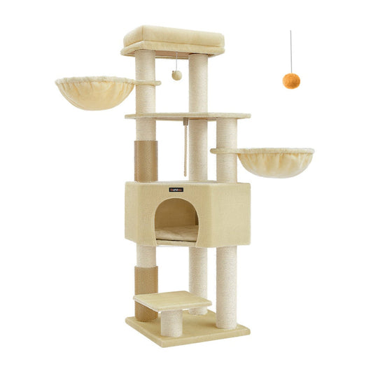 Tiragraffi grande e stabile con tappetino caldo autopulente tiragraffi tana amache piattaforme corda in sisal 50 x 50 x 160 cm beige 12_0003836