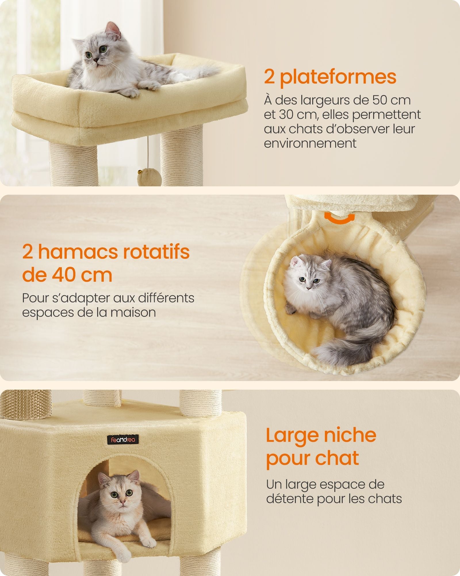 Tiragraffi grande e stabile con tappetino caldo autopulente tiragraffi tana amache piattaforme corda in sisal 50 x 50 x 160 cm beige 12_0003836