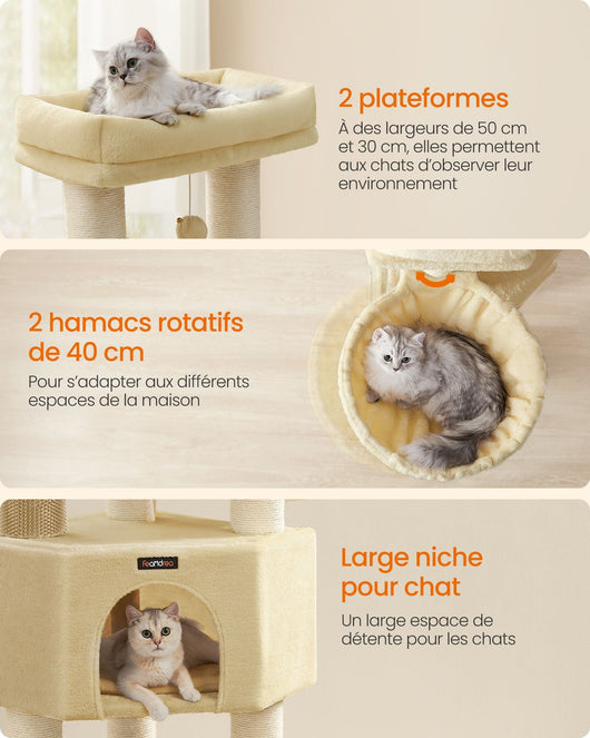 Tiragraffi grande e stabile con tappetino caldo autopulente tiragraffi tana amache piattaforme corda in sisal 50 x 50 x 160 cm beige 12_0003836