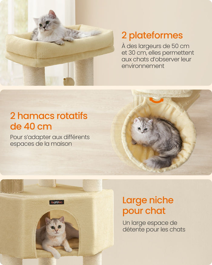 Tiragraffi grande e stabile con tappetino caldo autopulente tiragraffi tana amache piattaforme corda in sisal 50 x 50 x 160 cm beige 12_0003836