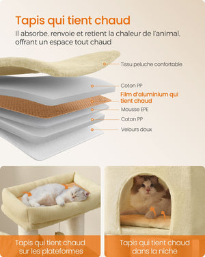 Tiragraffi grande e stabile con tappetino caldo autopulente tiragraffi tana amache piattaforme corda in sisal 50 x 50 x 160 cm beige 12_0003836