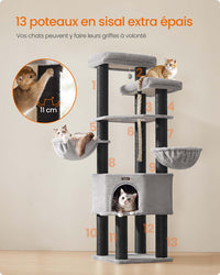 Grande albero per gatti torre gioco per gatti a più livelli 55 x 55 x 1867 cm pali in sisal da 11 cm di diametro grigio 12_0008009