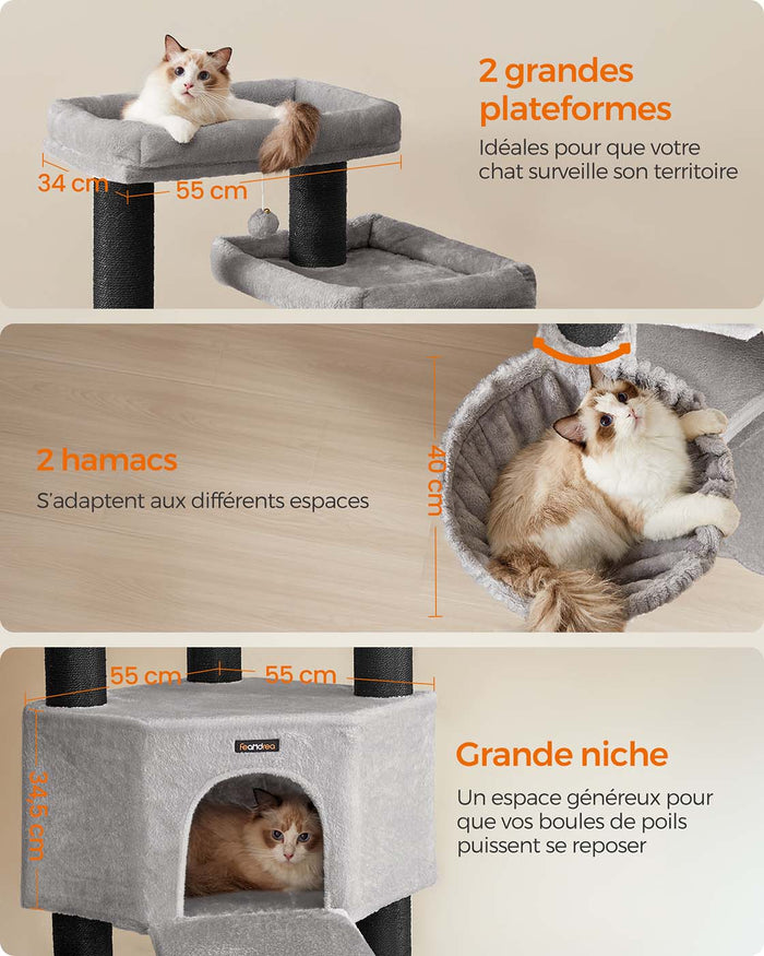 Grande albero per gatti torre gioco per gatti a più livelli 55 x 55 x 1867 cm pali in sisal da 11 cm di diametro grigio 12_0008009