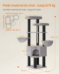 Grande albero per gatti torre gioco per gatti a più livelli 55 x 55 x 1867 cm pali in sisal da 11 cm di diametro grigio 12_0008009