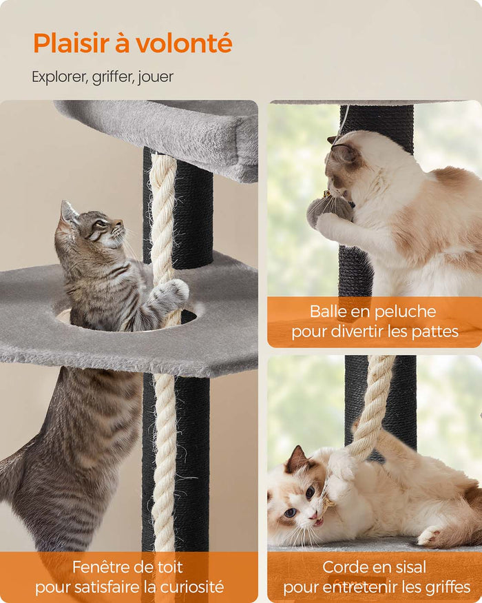Grande albero per gatti torre gioco per gatti a più livelli 55 x 55 x 1867 cm pali in sisal da 11 cm di diametro grigio 12_0008009