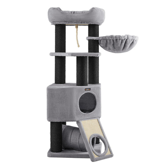 Tiragraffi 50 x 50 x 141 cm con piattaforma panoramica amaca grande tunnel a grotta tronchi spessi in sisal nero stabile confortevole grigio chiaro 12_0003813