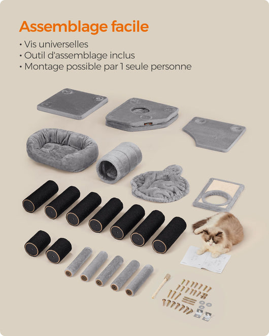 Tiragraffi 50 x 50 x 141 cm con piattaforma panoramica amaca grande tunnel a grotta tronchi spessi in sisal nero stabile confortevole grigio chiaro 12_0003813