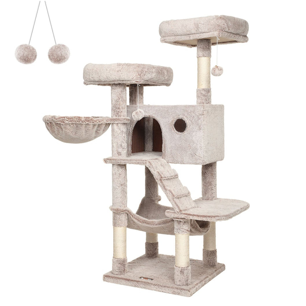 Torre per gatti 49 x 49 x 135 cm grande marrone chiaro morbido 12_0003901