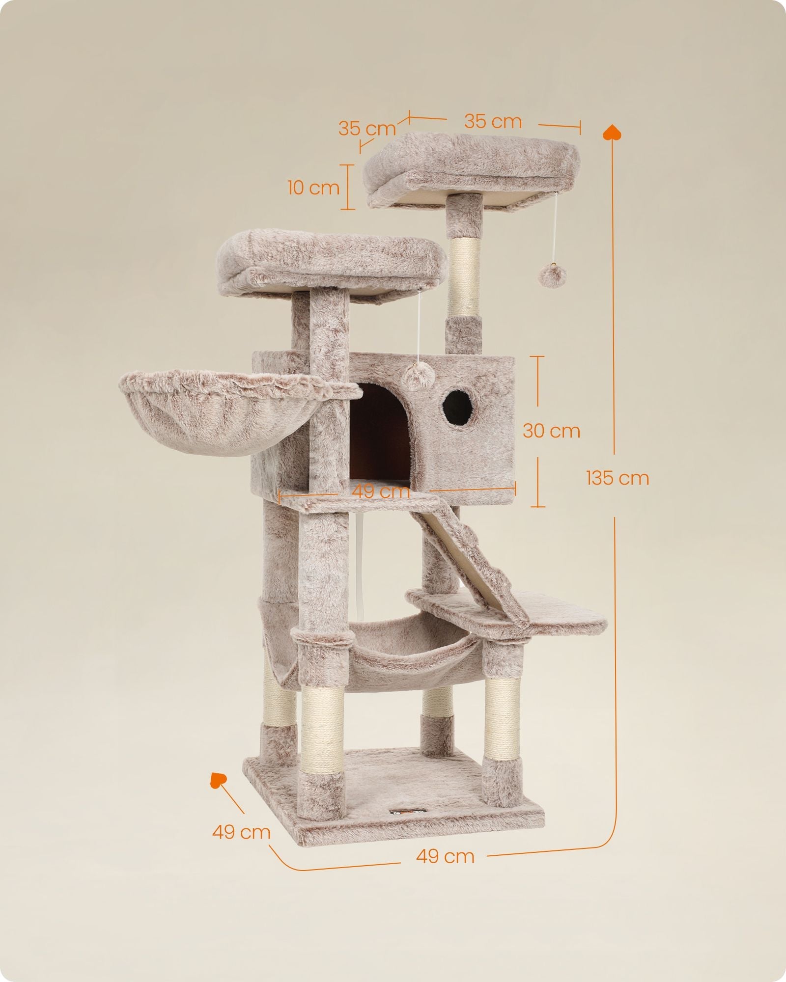 Torre per gatti 49 x 49 x 135 cm grande marrone chiaro morbido 12_0003901