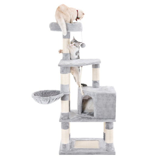 Tiragraffi multilivello con grande capacità piattaforma di osservazione amaca tana tronco in sisal base rinforzata altezza 138 cm grigio chiaro 12_0003872