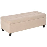 panca imbottita con spazio di stoccaggio, dettaglio di bottoni, fino a 120 kg, 125 x 49 x 41,5 cm, Beige