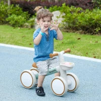 Bicicletta Bambino 4 Ruote Sella Regolabile, Manubrio Ergonomico Lega Alluminio PP, Bambino 1 A 3 Anni, Grigio Marrone Verde