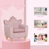 Poltrona per Bambini in Tessuto Effetto Velluto Rosa con Schienale a Corona, 50.2x41.9x57.8 cm