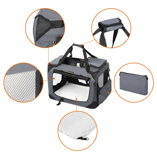 Borsa trasportino per cani trasportino pieghevole per gatti 70 x 52 x 52 cm grigio 12_0001243