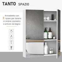 Homcom Mobiletto Pensile da Bagno con 2 Ante e Specchiera in MDF Bianco 60 x 75 x 15cm