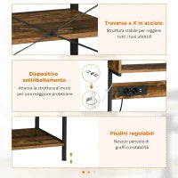 Scaffale Cucina con Multipresa, Ripiani e Ganci Stile Industriale, 60x42x153cm, Marrone