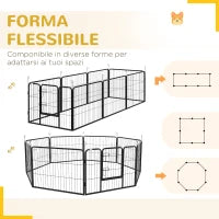 Recinto per Cani a 8 Pezzi Modulabili per Interno ed Esterno, in Acciaio , 80x60 cm, Nero