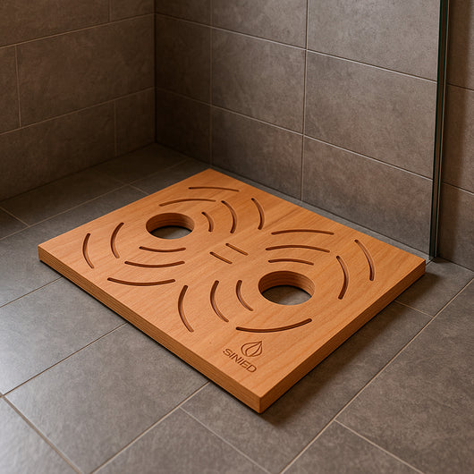 Sined Pedana c Box Doppia Pedana Legno Okume Marino Per Due Docce Inox Con Cbox Marrone