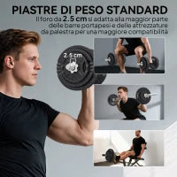 Pesi per Palestra 2 in 1 da 42 kg con 14 Dischi, Bilanciere e Manubri, in Acciaio, 180x24x24 cm, Nero