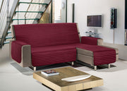 Copridivano Con Penisola Sofà Cover Trapuntato Antimacchia Double Face - 240cm - Bordeaux