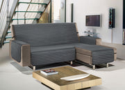 Copridivano Con Penisola Sofà Cover Trapuntato Antimacchia Double Face - 290cm - Grigio Scuro