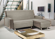 Copridivano Con Penisola Sofà Cover Trapuntato Antimacchia Double Face - 240cm - Tortora