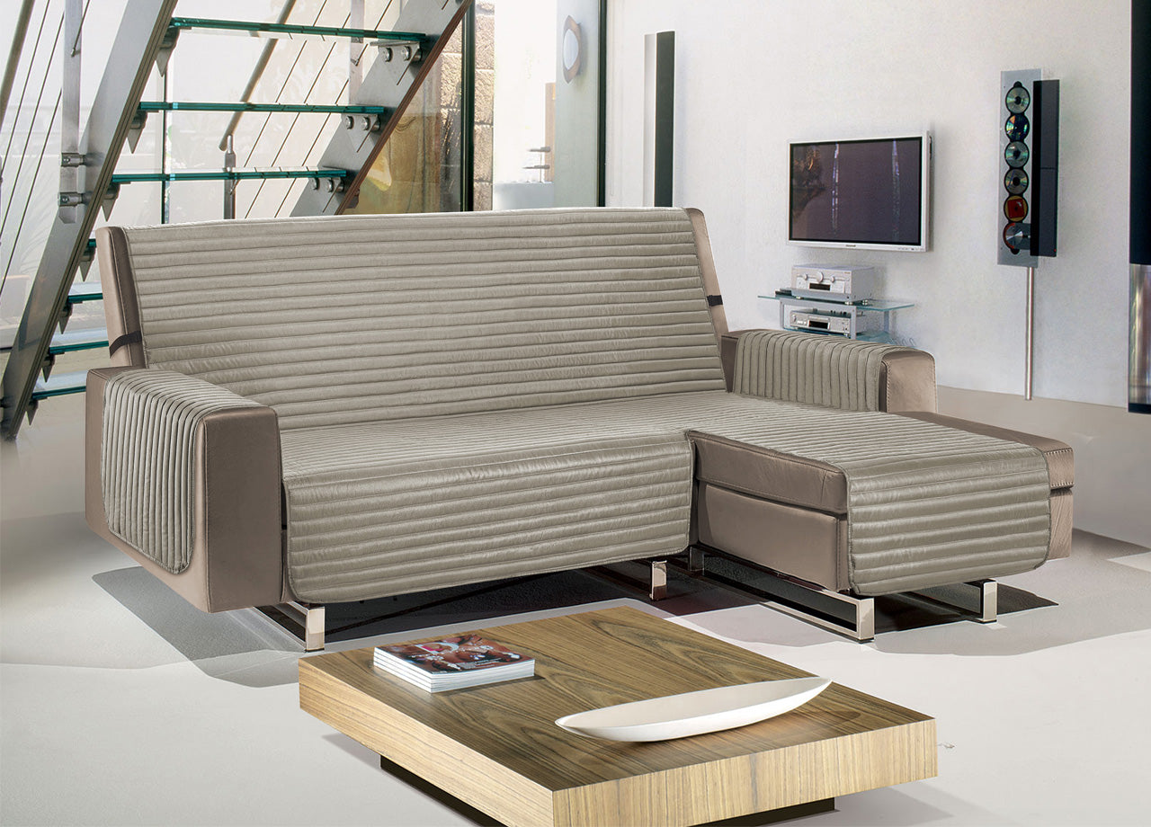 Copridivano Con Penisola Sofà Cover Trapuntato Antimacchia Double Face - 240cm - Tortora