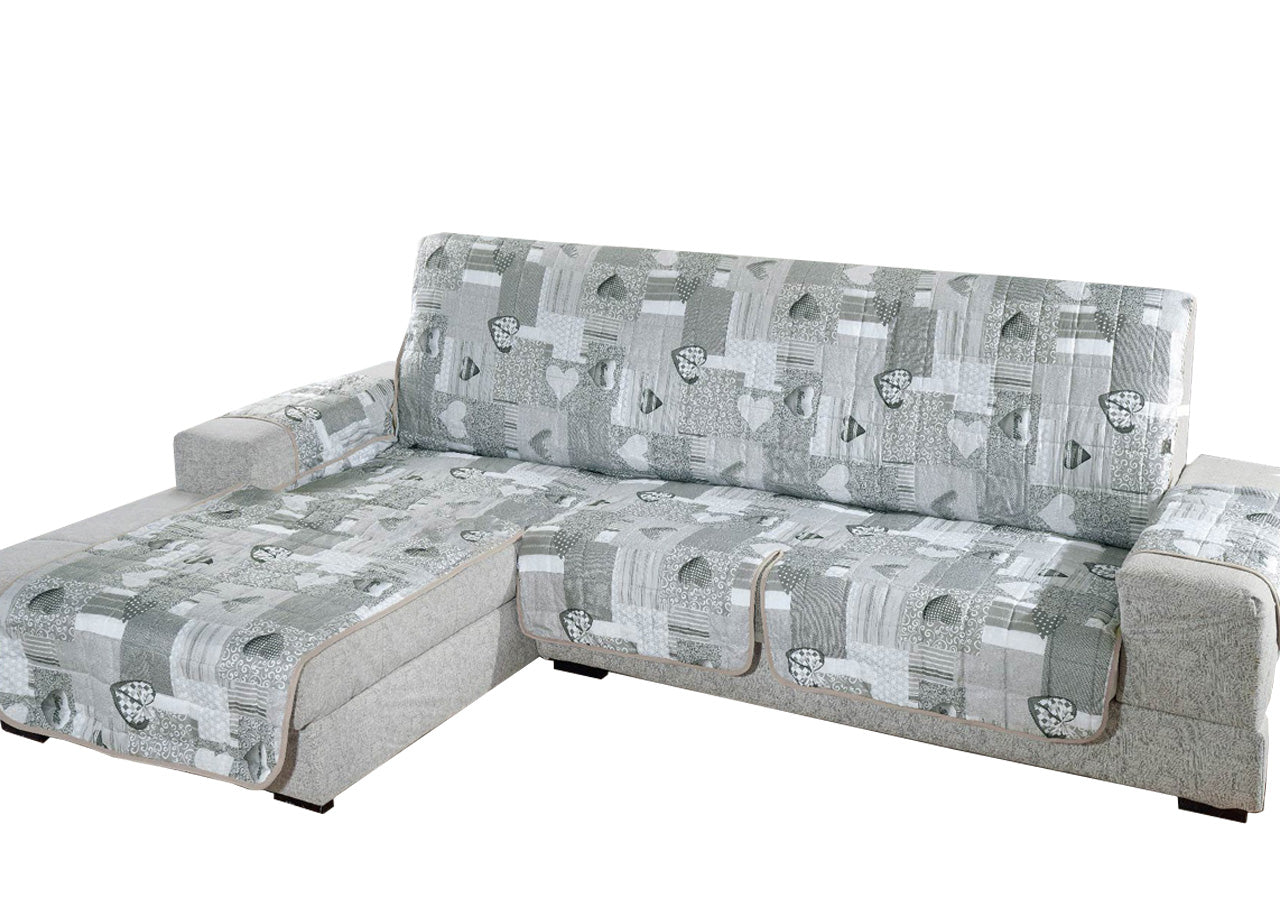 Copridivano Con Penisola Trapuntato Modello Kino Colore Grigio - 290 cm - Grigio