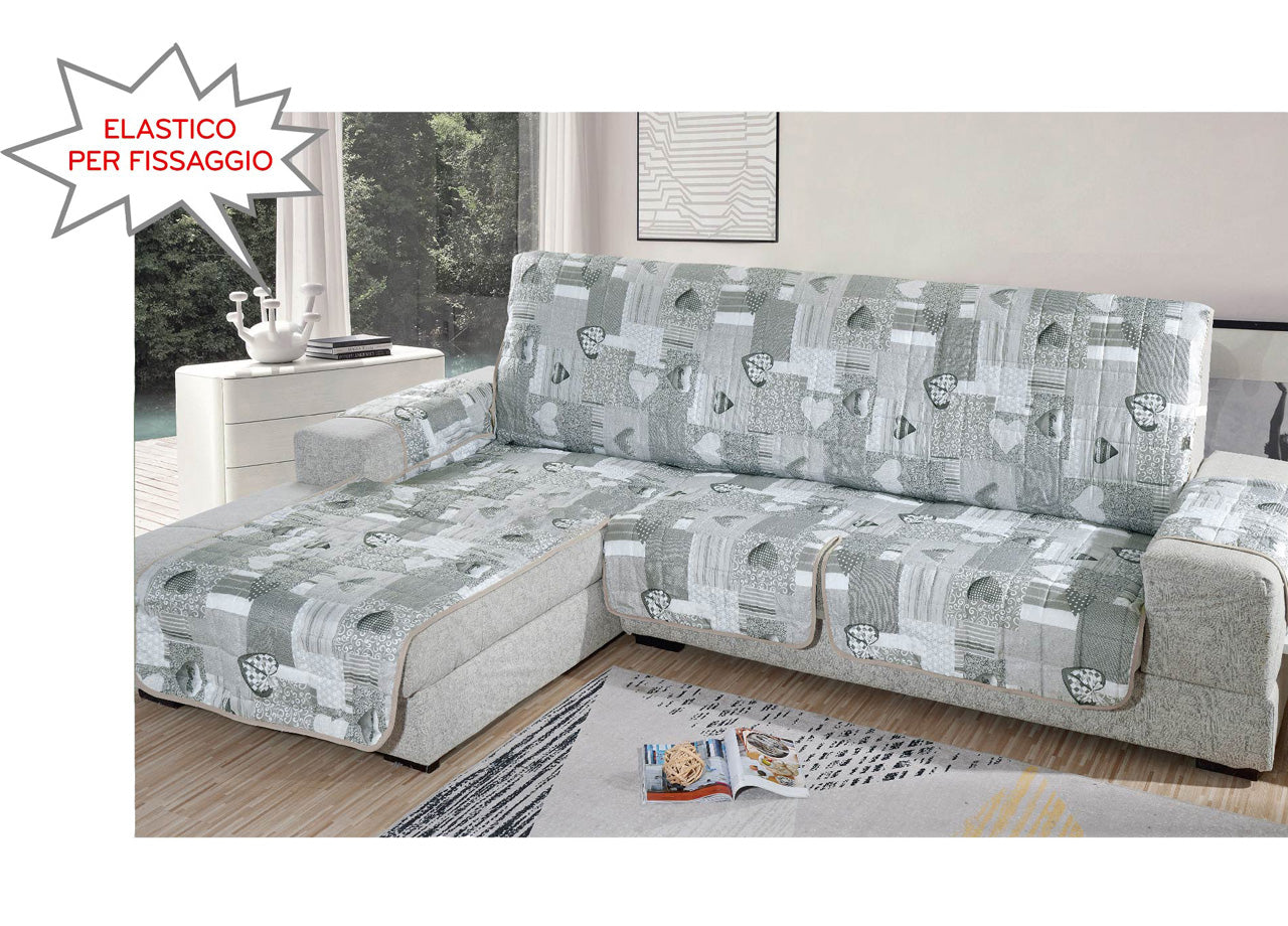 Copridivano Con Penisola Trapuntato Modello Kino Colore Grigio - 290 cm - Grigio